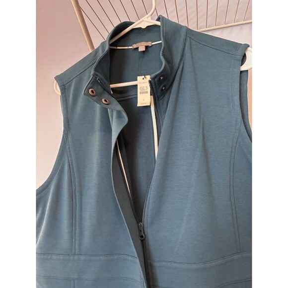 NWT T by Talbots Womens Jacket Vest Teal Waist Length Full Zip Pockets Stretch L - Picture 7 of 9